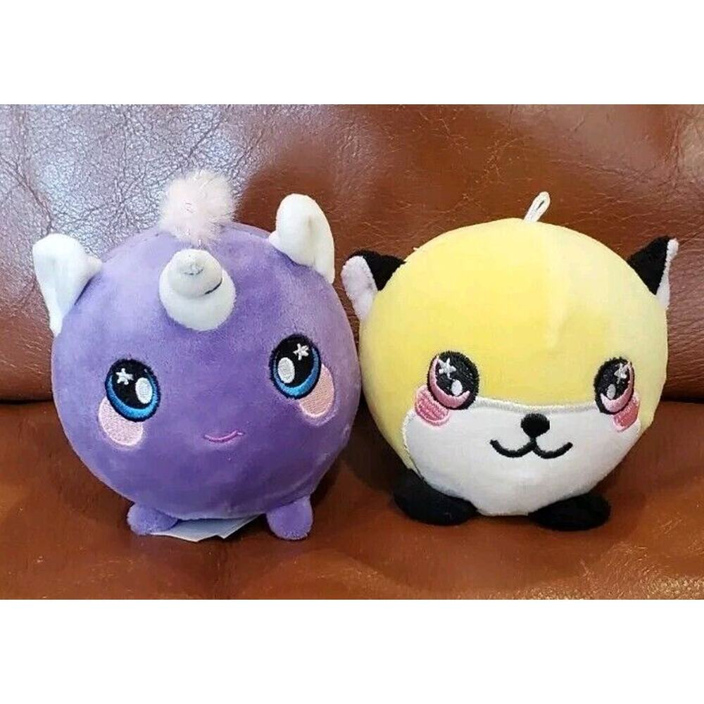 Starry-eyed Yellow Cat And Unicorn Round Stuffed Animal Plush Ball Toys